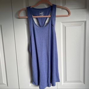 Puma tank twist back denim blue with black puma logo.